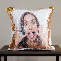 HKM-012691 Customizable Sequin Pillowcase with Your Photo, 40cm x 40cm, Gold
