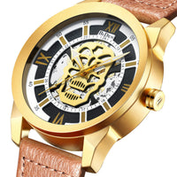 HKM-012819 Men's Casual Hollow Quartz Watch with Calendar Function, Waterproof Design, Brown and Black Strap 20m