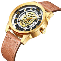 HKM-012819 Men's Casual Hollow Quartz Watch with Calendar Function, Waterproof Design, Brown and Black Strap 20m