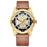 HKM-012819 Men's Casual Hollow Quartz Watch with Calendar Function, Waterproof Design, Brown and Black Strap 20m