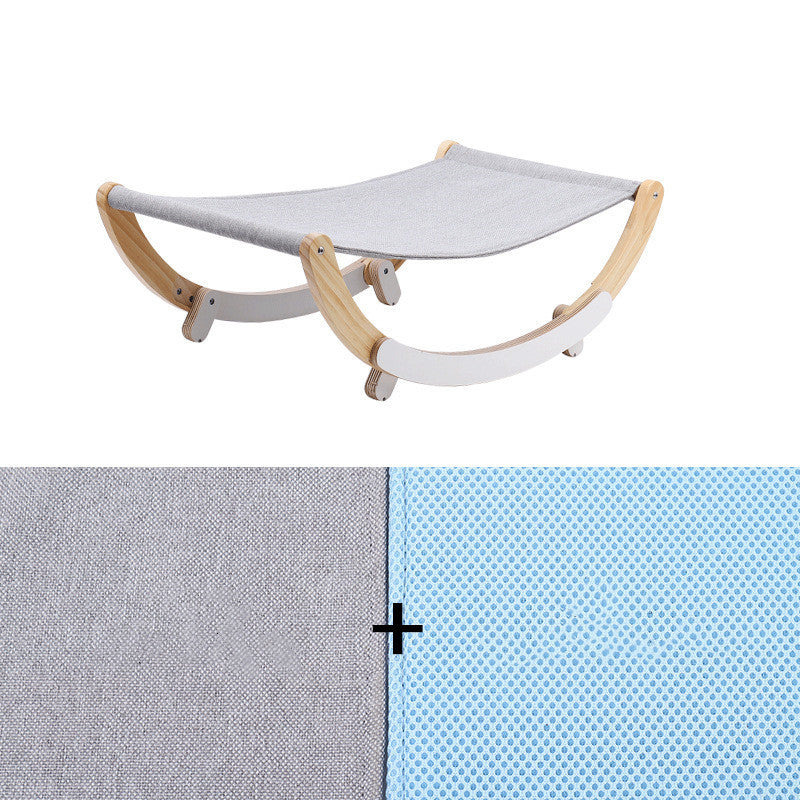 HKM-012819 Solid Wood Cat Rocking Hammock - Cozy Dual Purpose Bed for Cats, Kittens, and Small Pets