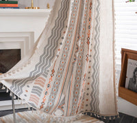 HKM-013011 Boho Cream Cotton and Linen Print Sun Shade Curtain Fabric - Semi-Shading Options