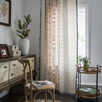 HKM-013011 Boho Cream Cotton and Linen Print Sun Shade Curtain Fabric - Semi-Shading Options