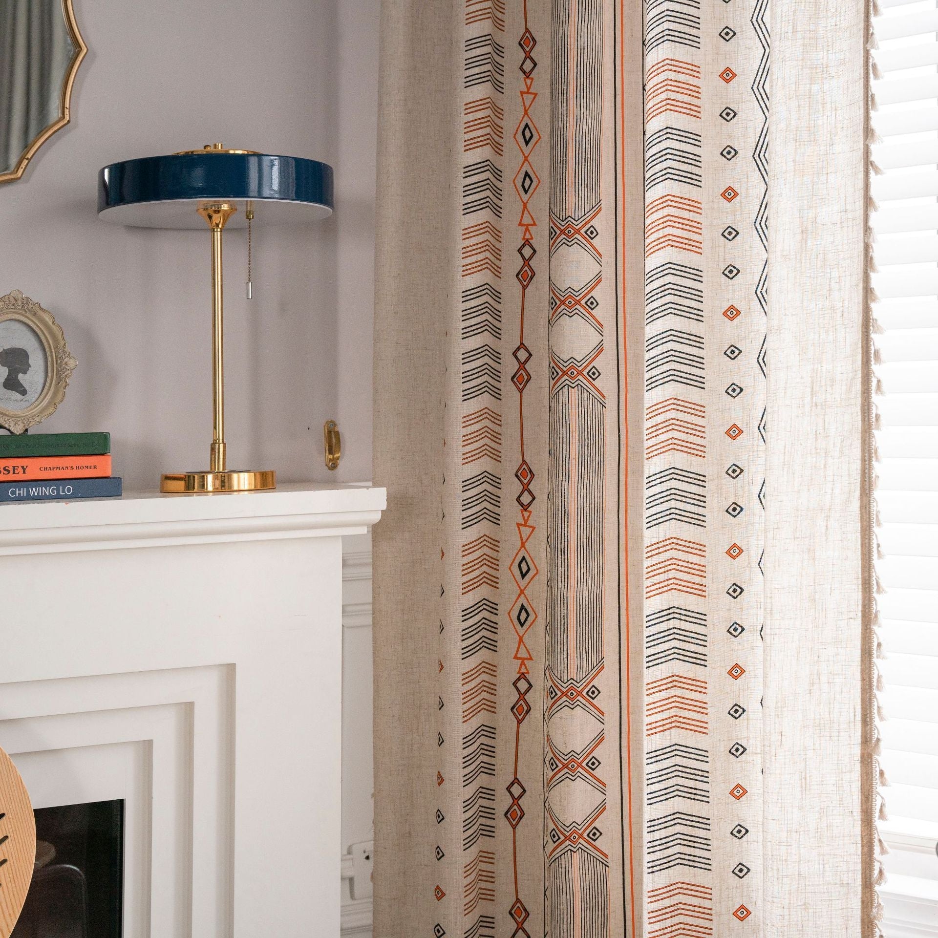 KTX-013011 Boho Cream Cotton and Linen Print Sun Shade Curtain Fabric - Semi-Shading Options