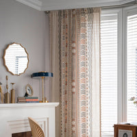 HKM-013011 Boho Cream Cotton and Linen Print Sun Shade Curtain Fabric - Semi-Shading Options