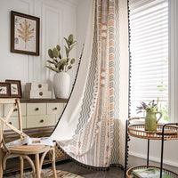 HKM-013011 Boho Cream Cotton and Linen Print Sun Shade Curtain Fabric - Semi-Shading Options