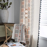 HKM-013011 Boho Cream Cotton and Linen Print Sun Shade Curtain Fabric - Semi-Shading Options