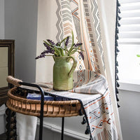 HKM-013011 Boho Cream Cotton and Linen Print Sun Shade Curtain Fabric - Semi-Shading Options