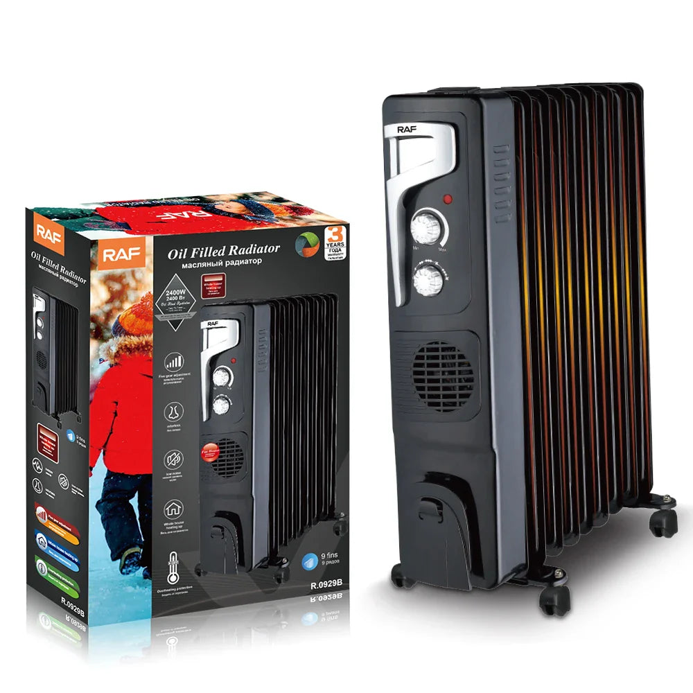 KTX-013075 2400W Oil Filled Radiator with Adjustable Thermostat and Silent Fan Heater for Efficient Home Heating