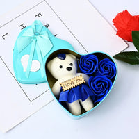HKM-013139 Creative Soap Flower Gift Box with Plush Bear and Heart Shaped Iron Box for Valentine's Day