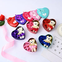 HKM-013139 Creative Soap Flower Gift Box with Plush Bear and Heart Shaped Iron Box for Valentine's Day