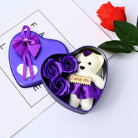 HKM-013139 Creative Soap Flower Gift Box with Plush Bear and Heart Shaped Iron Box for Valentine's Day