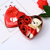 HKM-013139 Creative Soap Flower Gift Box with Plush Bear and Heart Shaped Iron Box for Valentine's Day