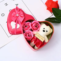 HKM-013139 Creative Soap Flower Gift Box with Plush Bear and Heart Shaped Iron Box for Valentine's Day
