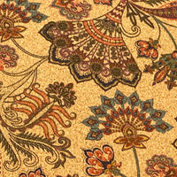 HKM-013139 Floral Cork Leather Tablecloth - Natural Cork Cloth, 1.37m to 1.40m, Laser Engraved and Embossed
