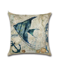 HKM-013139 Marine Life Cartoon Pillowcases - Sea Turtle, Swordfish, Starfish, Jellyfish, Octopus, Sea Fish - 45x45 cm