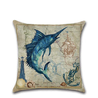 HKM-013139 Marine Life Cartoon Pillowcases - Sea Turtle, Swordfish, Starfish, Jellyfish, Octopus, Sea Fish - 45x45 cm