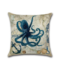 HKM-013139 Marine Life Cartoon Pillowcases - Sea Turtle, Swordfish, Starfish, Jellyfish, Octopus, Sea Fish - 45x45 cm