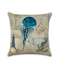 HKM-013139 Marine Life Cartoon Pillowcases - Sea Turtle, Swordfish, Starfish, Jellyfish, Octopus, Sea Fish - 45x45 cm