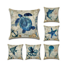 HKM-013139 Marine Life Cartoon Pillowcases - Sea Turtle, Swordfish, Starfish, Jellyfish, Octopus, Sea Fish - 45x45 cm