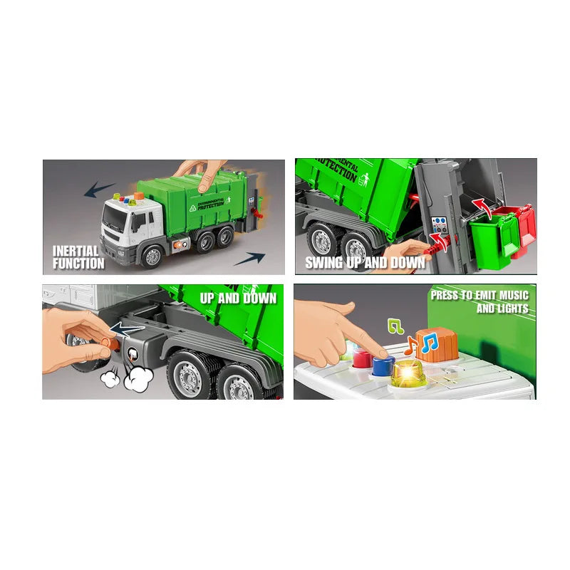 HKM-013267 Friction-Powered Plastic Garbage Truck Toy with Light and Music, Ideal for Toddlers and Kids