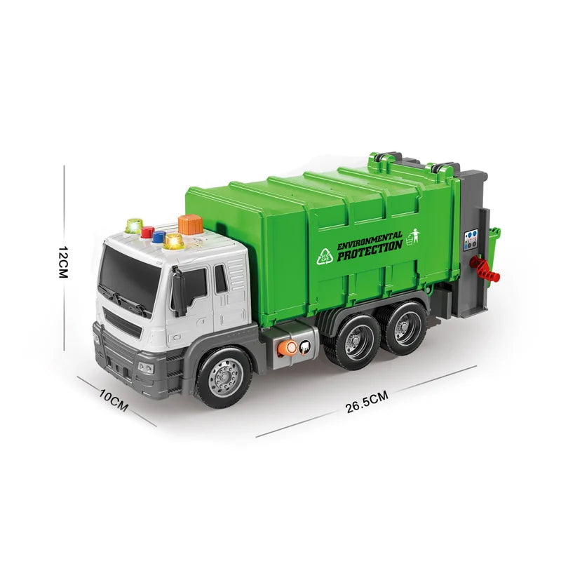 HKM-013267 Friction-Powered Plastic Garbage Truck Toy with Light and Music, Ideal for Toddlers and Kids