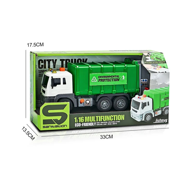 HKM-013267 Friction-Powered Plastic Garbage Truck Toy with Light and Music, Ideal for Toddlers and Kids