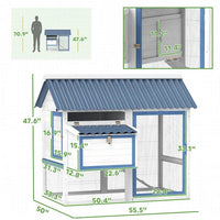 HKM-013459 55.5 Inch Wooden Chicken Coop with Run and Nesting Box for 2-3 Chickens, Weather-Resistant Design