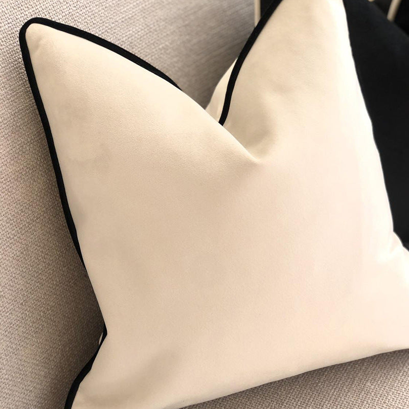 HKM-013459 Solid Color Velvet Pillowcase - Fashion Simple Design in Black or White, 45x45CM