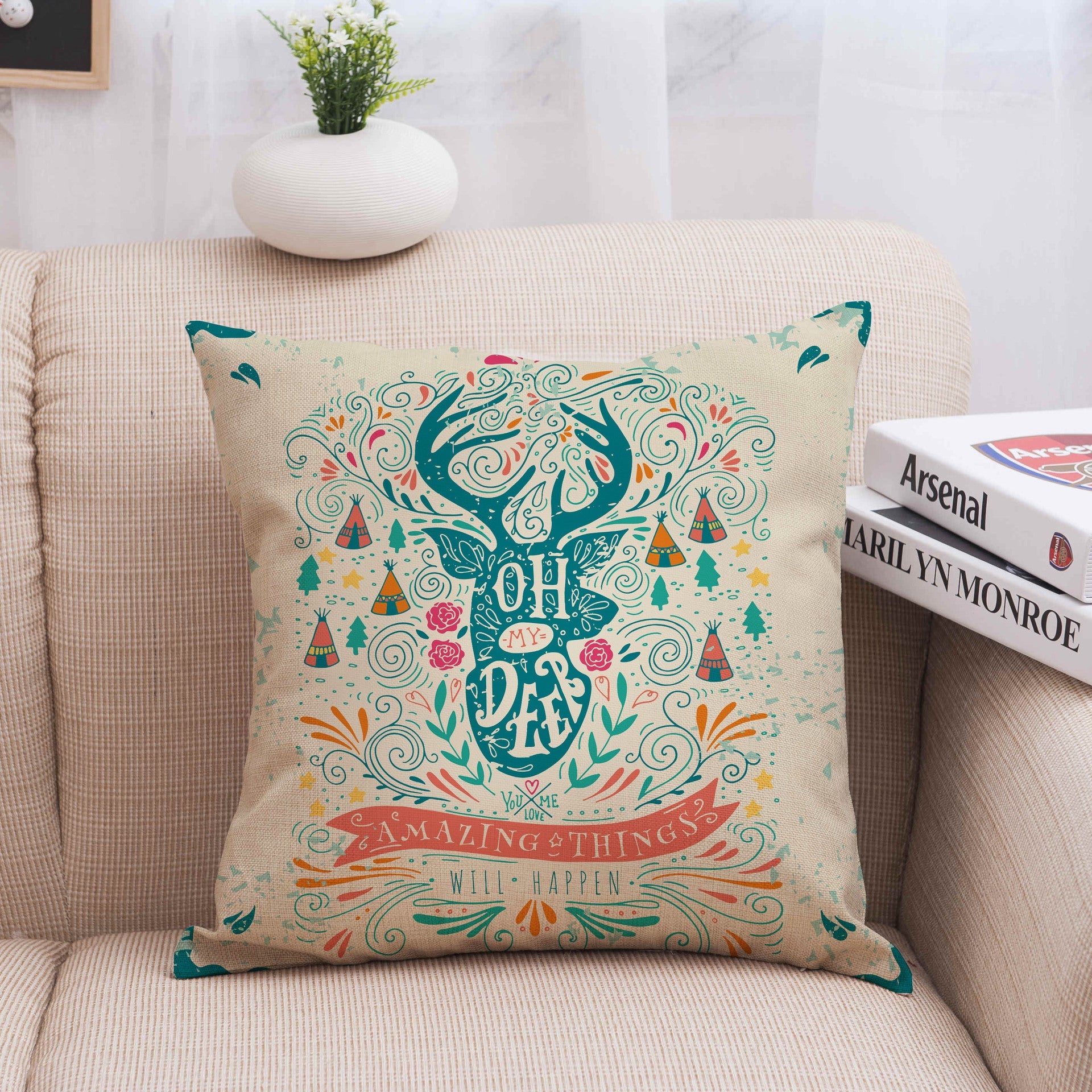 HKM-013587 Christmas-Themed Polyester Pillowcase for Cozy Holiday Decor