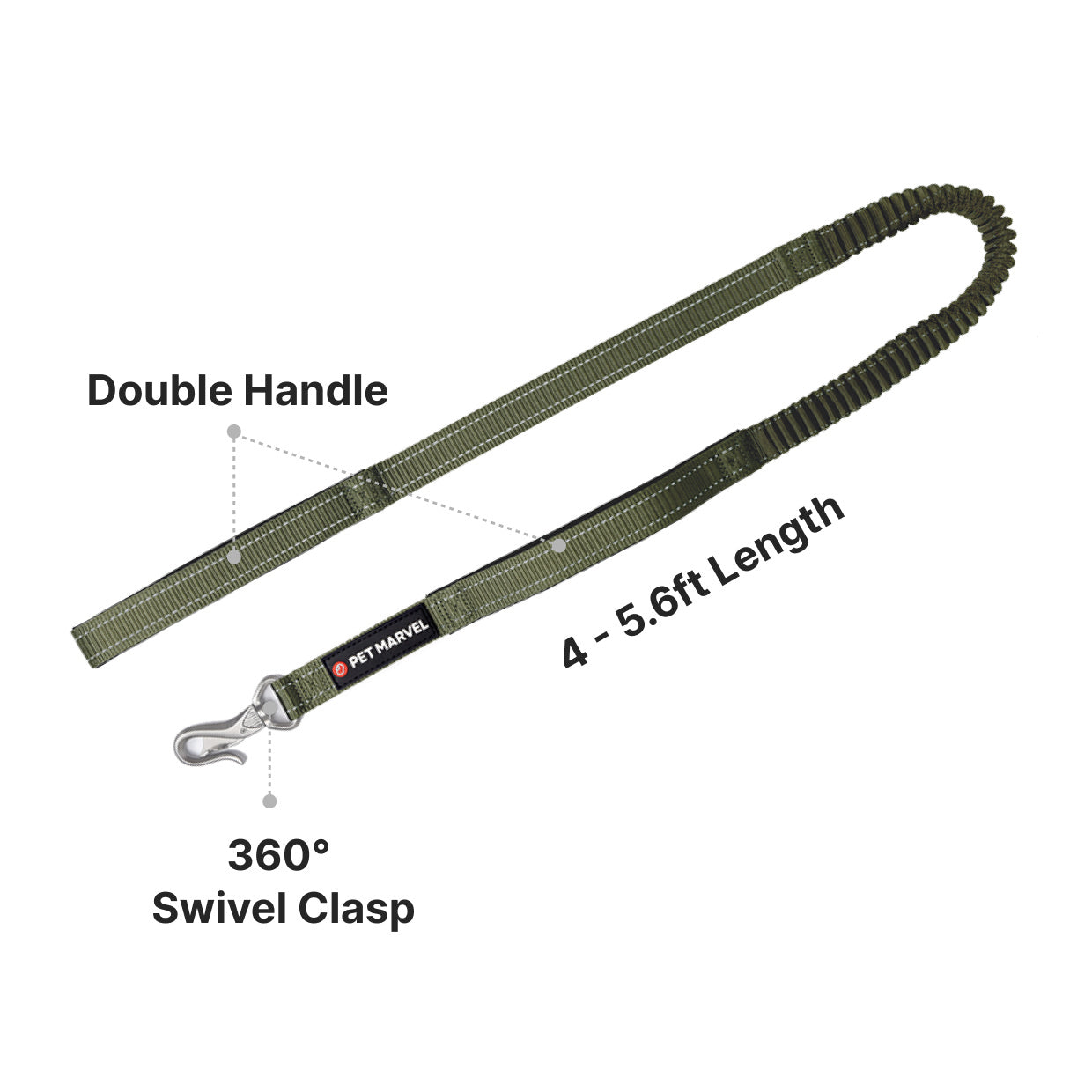 HKM-013651 Shock Absorbing Tactical Dog Leash with Dual Handles for Training – 4-6 FT Long