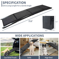 HKM-013971 Portable Folding Dog Ramp for Cars - 63" Long, 17" Wide, Non-Slip Surface, Supports Up to 250LBS