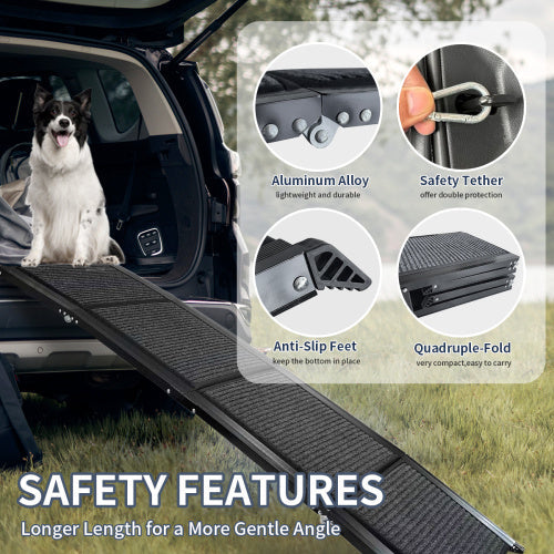 HKM-013971 Portable Folding Dog Ramp for Cars - 63" Long, 17" Wide, Non-Slip Surface, Supports Up to 250LBS