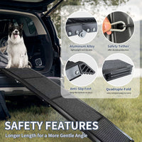 HKM-013971 Portable Folding Dog Ramp for Cars - 63" Long, 17" Wide, Non-Slip Surface, Supports Up to 250LBS