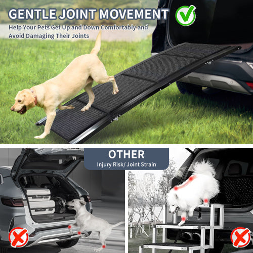 HKM-013971 Portable Folding Dog Ramp for Cars - 63" Long, 17" Wide, Non-Slip Surface, Supports Up to 250LBS