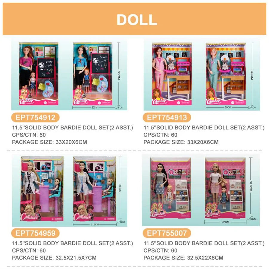 HKM-014099 11.5 Inch Fashion Dress Doll Play Set - Solid Body PVC Toy for Girls Ages 2-7
