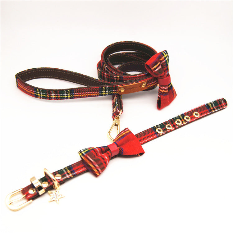 HKM-014163 Red Plaid JK Series Bowknot Detachable Small Cat And Dog Universal Pet Collar