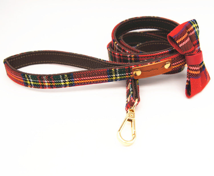 HKM-014163 Red Plaid JK Series Bowknot Detachable Small Cat And Dog Universal Pet Collar