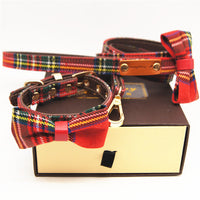 HKM-014163 Red Plaid JK Series Bowknot Detachable Small Cat And Dog Universal Pet Collar
