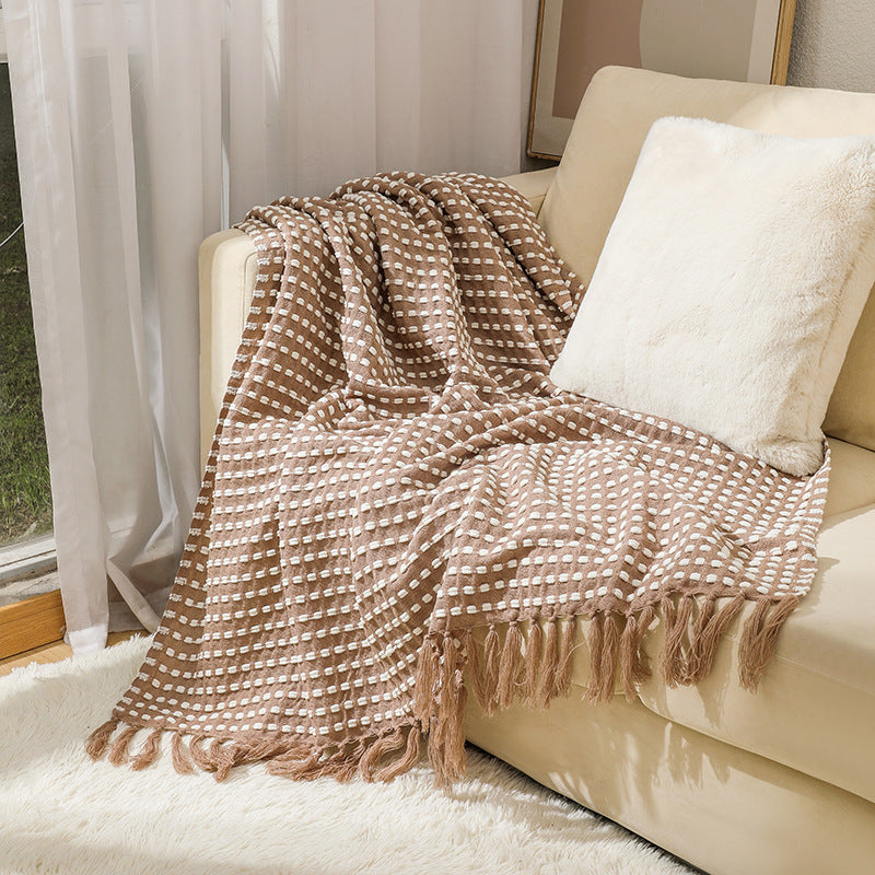 HKM-014611 Nordic Solid Color Knitted Wool Blanket with Tassels – Available in 130x172cm & 130x240cm Sizes