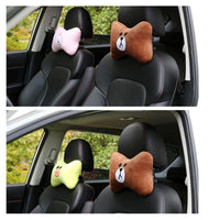 HKM-014739 Car Cervical Spine Neck Pillow - Plush Seat Decoration in Black and Brown