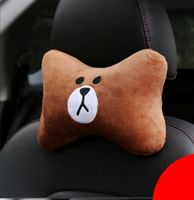 HKM-014739 Car Cervical Spine Neck Pillow - Plush Seat Decoration in Black and Brown