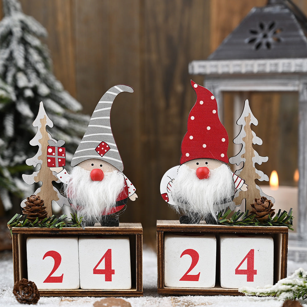 HKM-014739 Wooden Pine Cone Christmas Calendar Decoration for Seniors - 15cm x 9cm