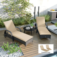HKM-014995 Beige Foldable Outdoor Lounge Chair Cushion Set of 2, UV-Resistant and Splash-Proof, 76"x23" Dimensions