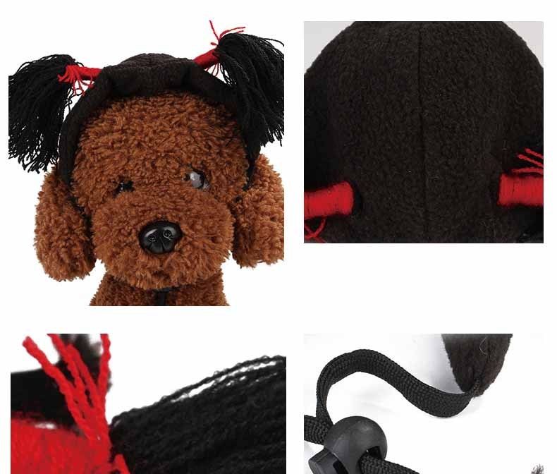 HKM-015123 Cat Halloween Hood Hat - Adjustable Black Pet Headgear with 10CM Braid for Festive Fun
