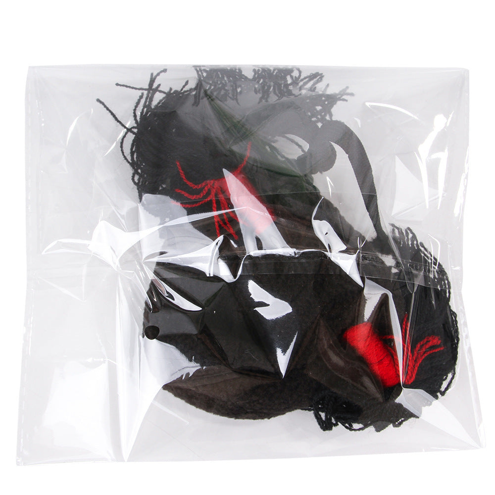 HKM-015123 Cat Halloween Hood Hat - Adjustable Black Pet Headgear with 10CM Braid for Festive Fun