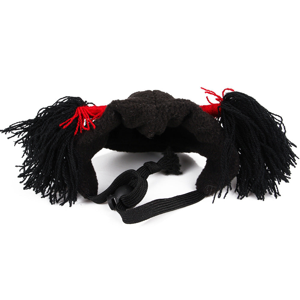 HKM-015123 Cat Halloween Hood Hat - Adjustable Black Pet Headgear with 10CM Braid for Festive Fun