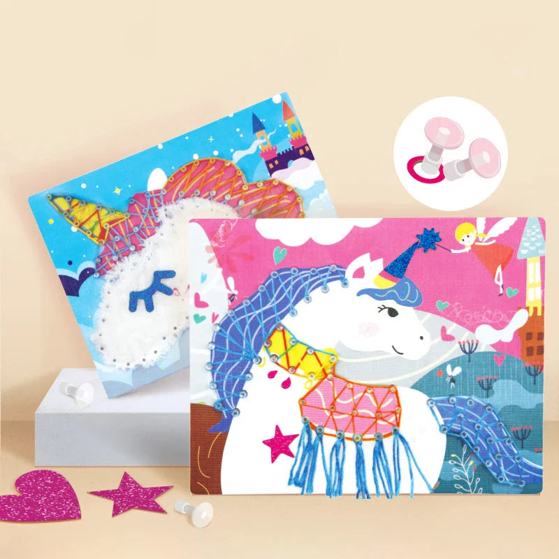 HKM-015187 Rainbow String Art Craft Kit - DIY Unicorn Toys Set for Kids Aged 5+