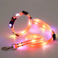 HKM-015443 Rechargeable LED Luminous Pet Collar with Nylon Tow Rope - Adjustable, Colorful Light Modes, Durable Design