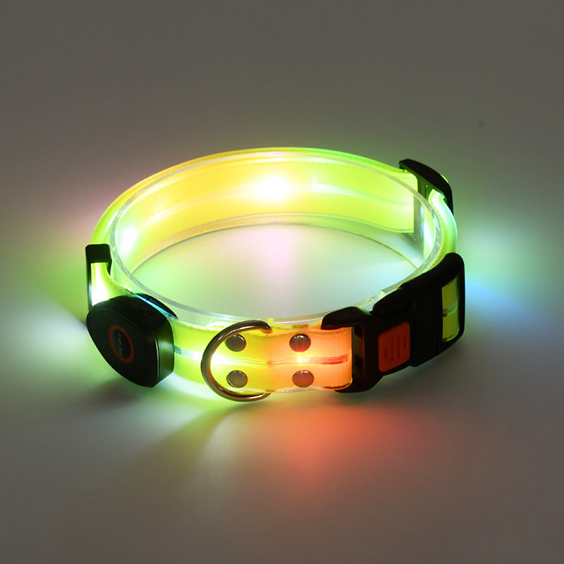 HKM-015443 Rechargeable LED Luminous Pet Collar with Nylon Tow Rope - Adjustable, Colorful Light Modes, Durable Design